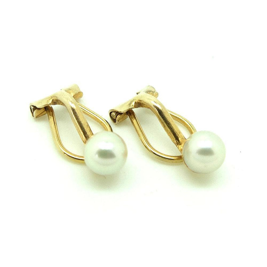Vintage 1950s White Pearl 9ct Gold Clip Earrings