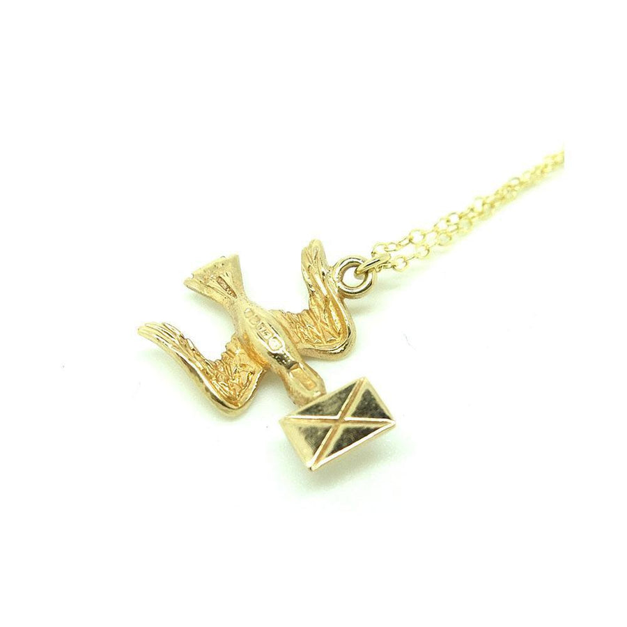RESERVED - Vintage 1954 9ct Gold Bird Love Letter Charm Necklace