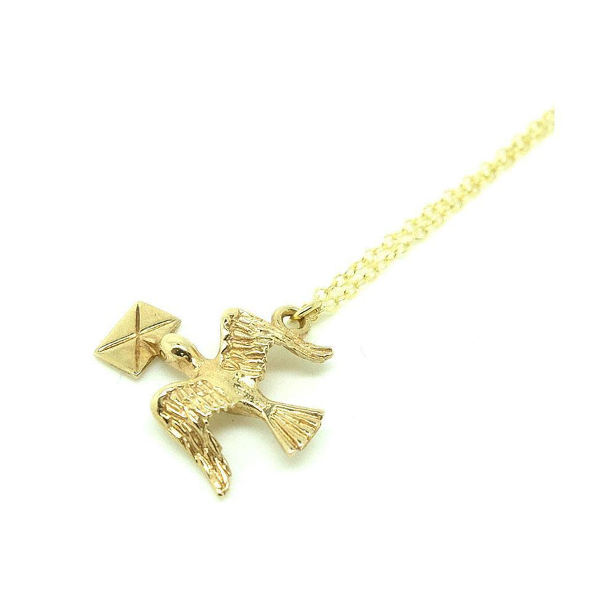 RESERVED - Vintage 1954 9ct Gold Bird Love Letter Charm Necklace