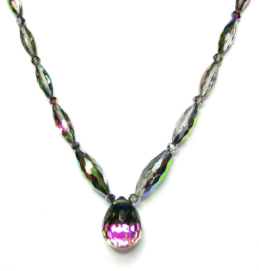Vintage 1950's Black Aurora Borealis Beaded Necklace