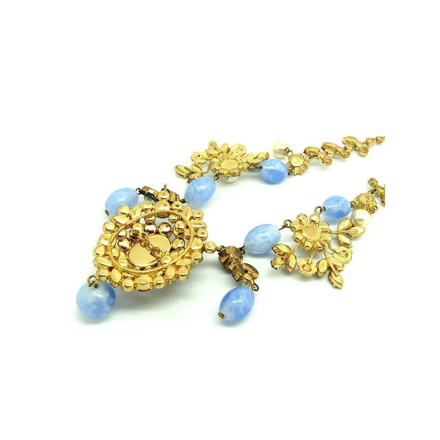 Vintage 1950's Blue Diamante Statement Necklace - Mayveda Jewelry