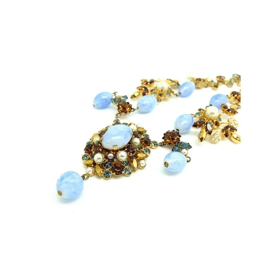 Vintage 1950's Blue Diamante Statement Necklace - Mayveda Jewelry