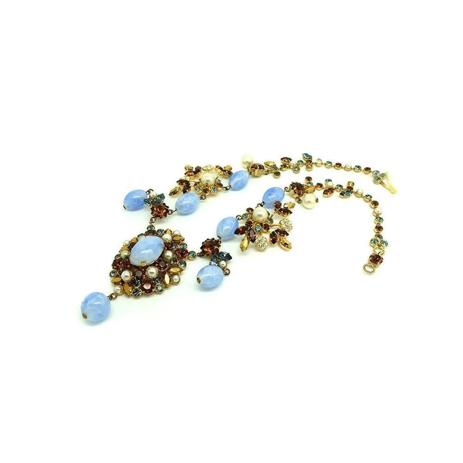 Vintage 1950's Blue Diamante Statement Necklace - Mayveda Jewelry