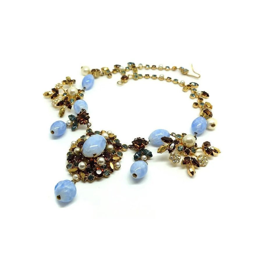 Vintage 1950's Blue Diamante Statement Necklace - Mayveda Jewelry