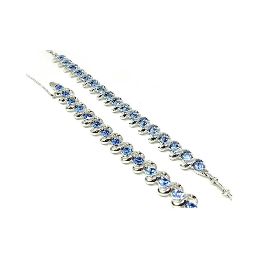 Vintage 1950's Coro Jewelcraft Blue Diamanté Choker Necklace & Bracelet Set - Mayveda Jewelry