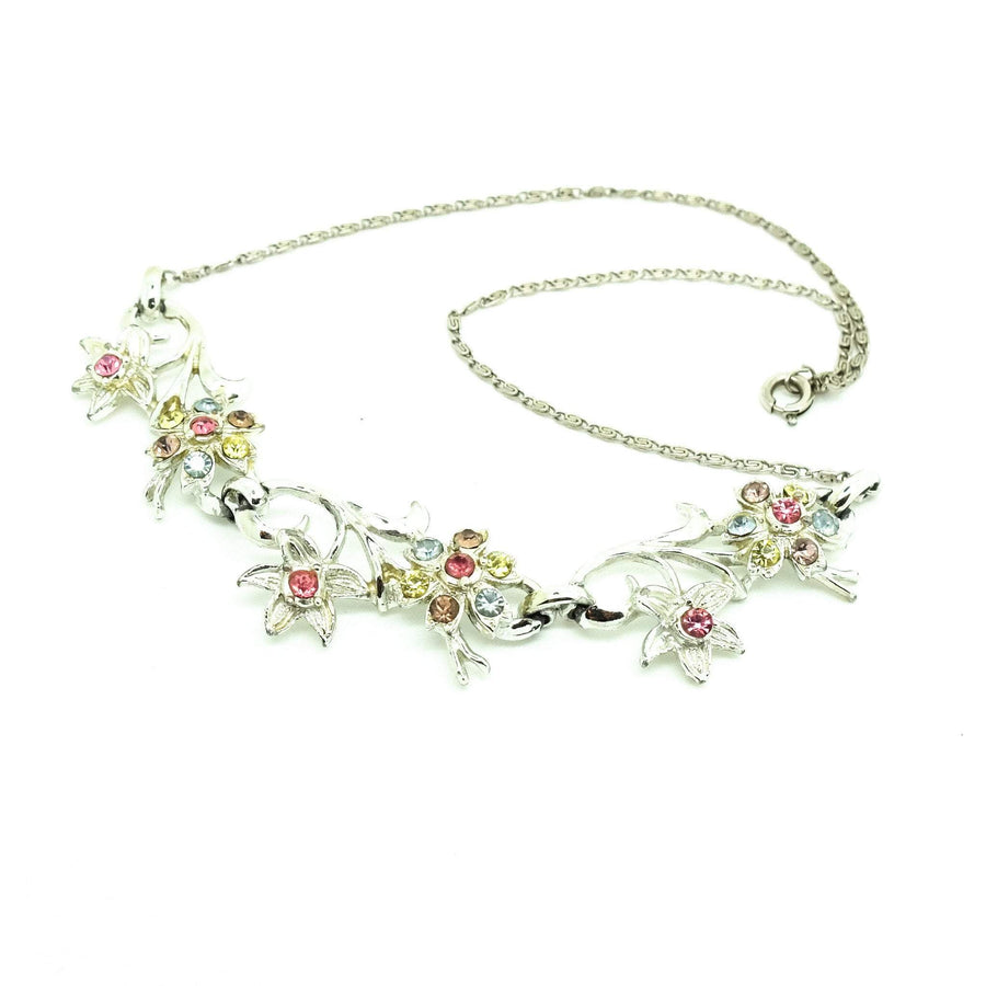 Vintage 1950's Designer Coro Diamanté Flower Choker Necklace