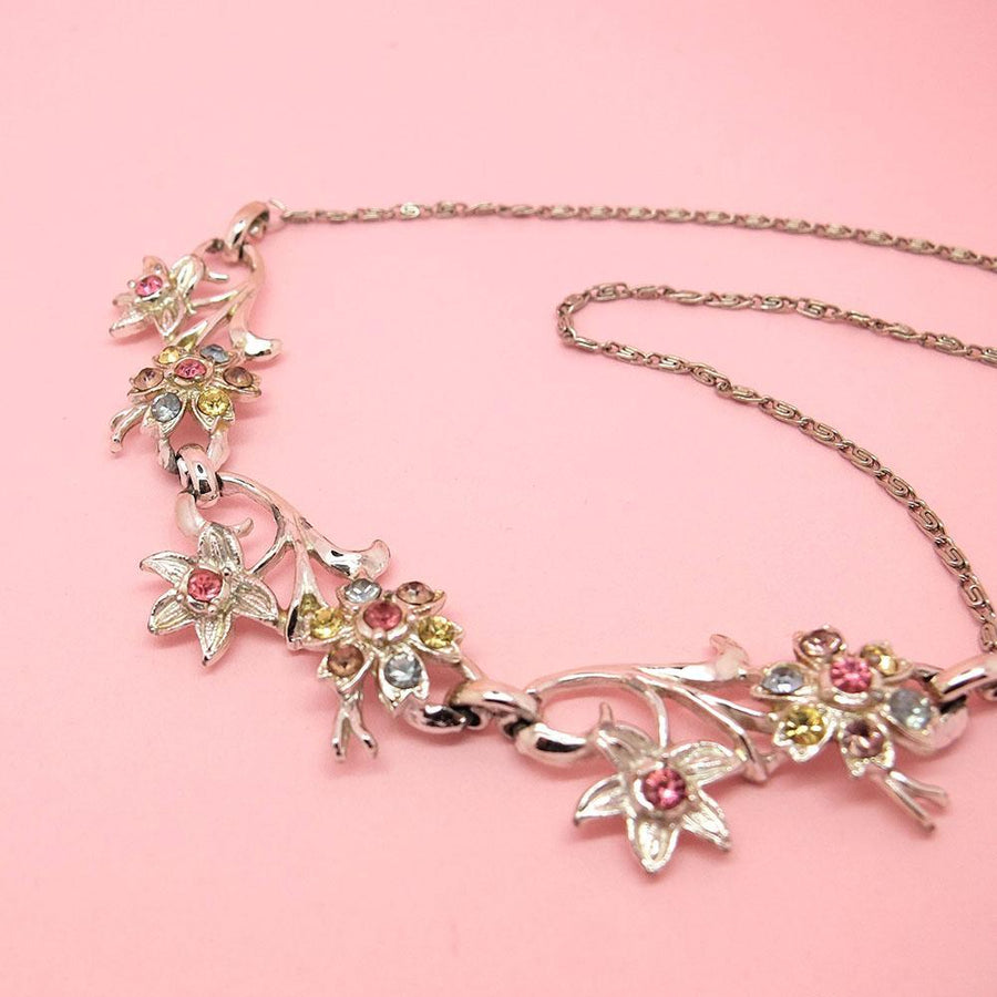 Vintage 1950's Designer Coro Diamanté Flower Choker Necklace