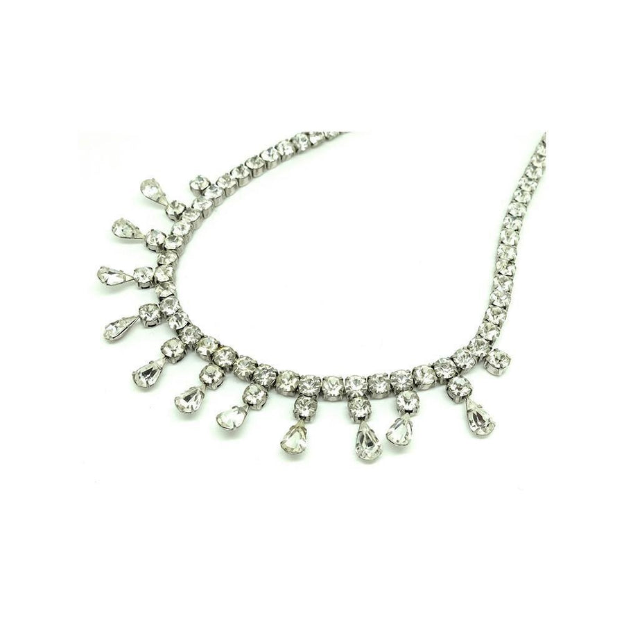 Vintage 1950's Diamante Silver Drop Choker Necklace