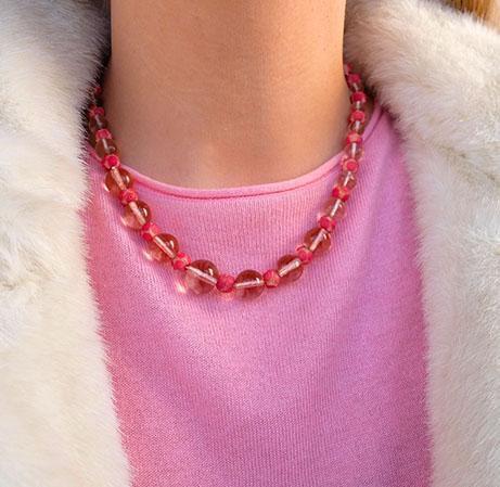 Vintage 1950's Glass Rose Bead Necklace