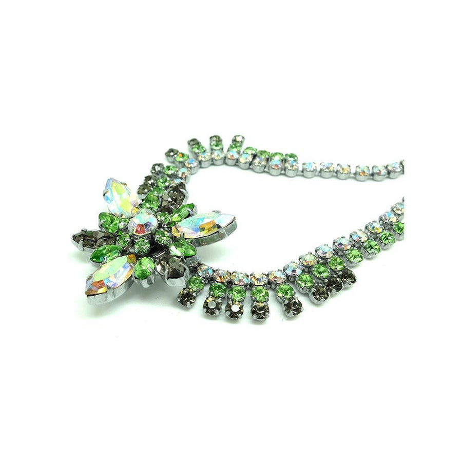 Vintage 1950's Green Diamante Flower Choker Necklace