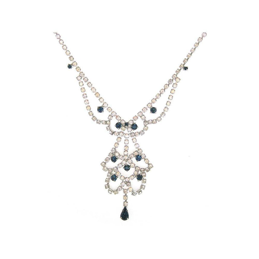 Vintage 1950's Hollywood Diamanté Blue Tiered Necklace