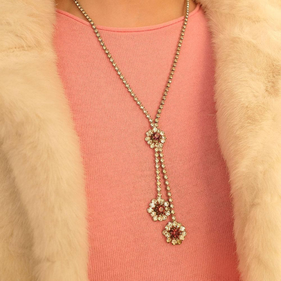 Vintage 1950's Purple Diamante Lariat Long Necklace