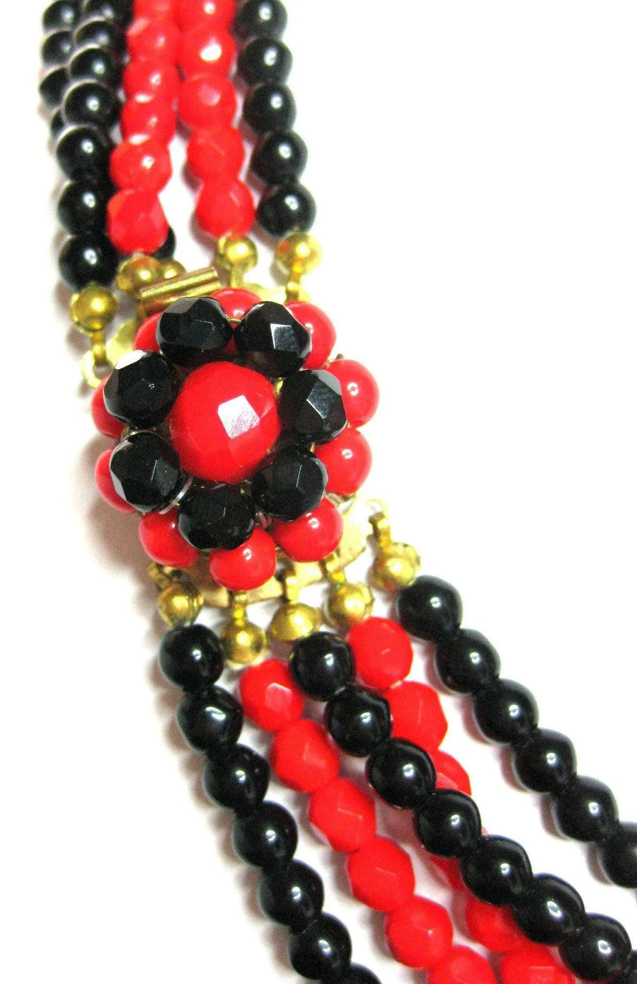 Vintage 1950's Red & Black Glass Necklace - Mayveda Jewelry