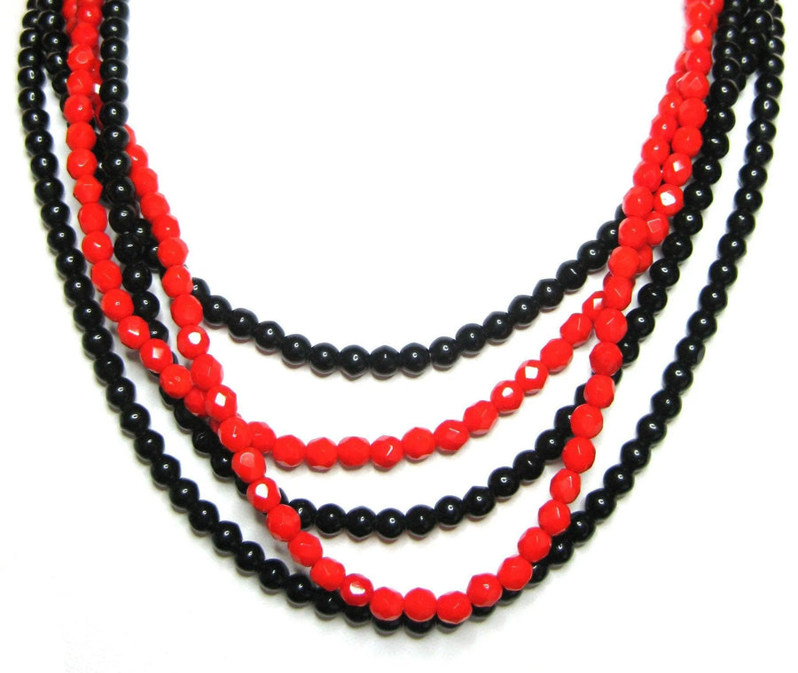 Vintage 1950's Red & Black Glass Necklace - Mayveda Jewelry
