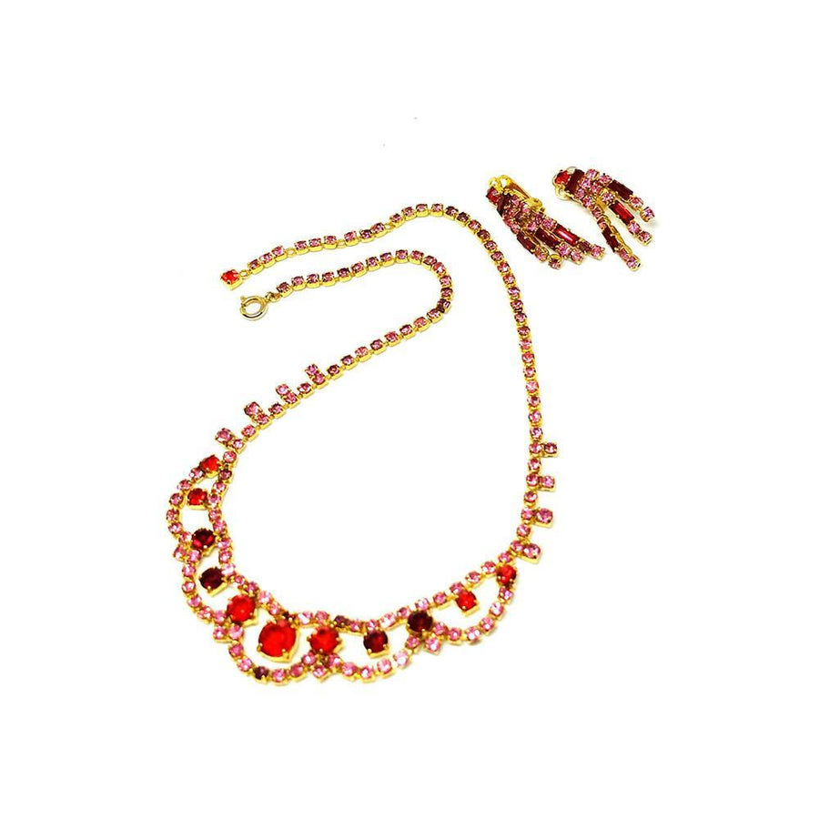 Vintage 1950's Red Diamanté Necklace Choker and Earring Set
