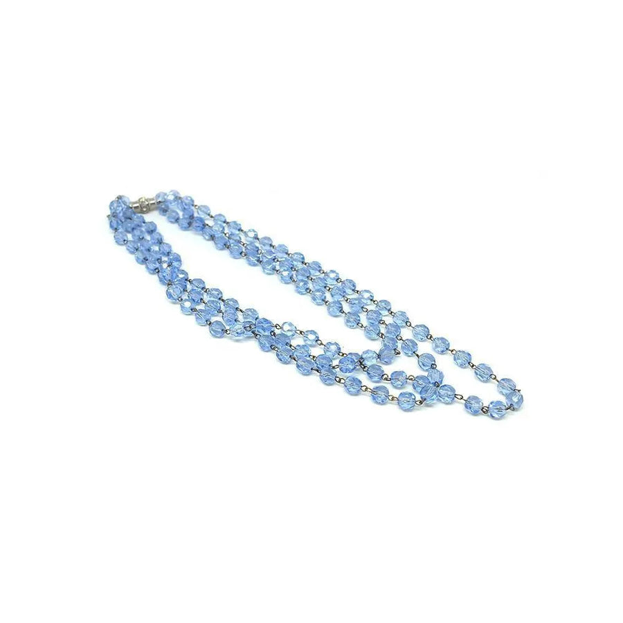 Vintage 1950's Triple Blue Glass Necklace - Mayveda Jewelry