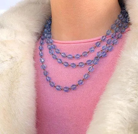 Vintage 1950's Triple Blue Glass Necklace - Mayveda Jewelry