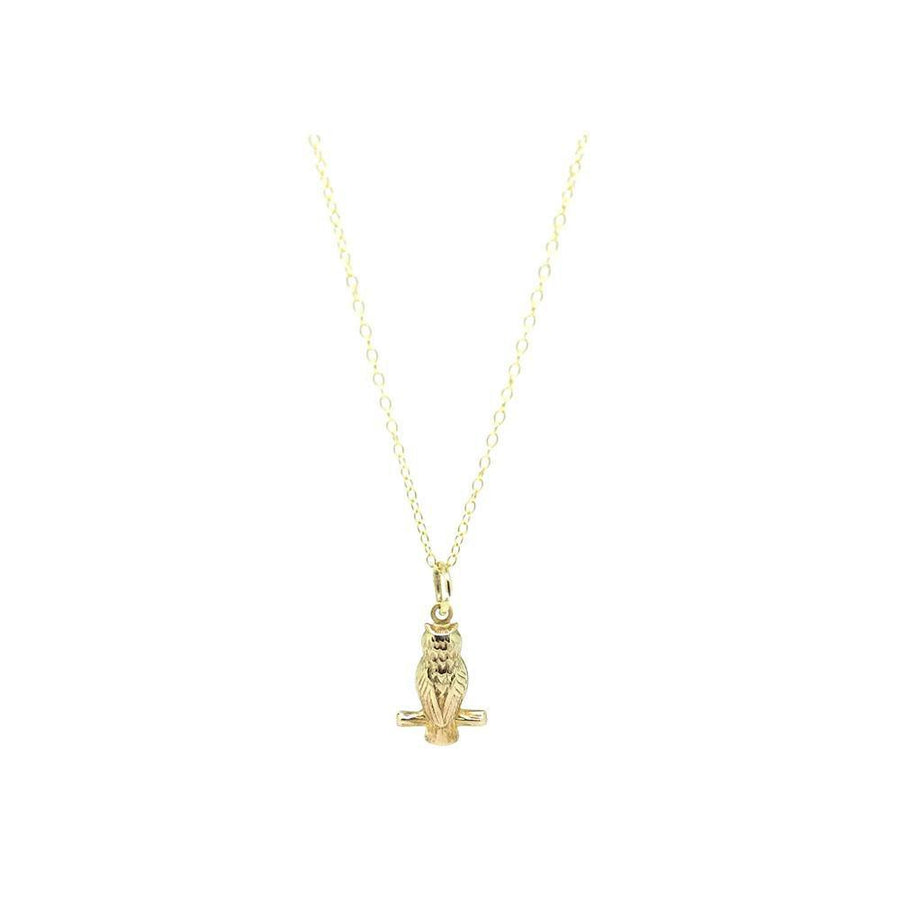 Vintage 1950s 9ct Gold Owl Charm Necklace