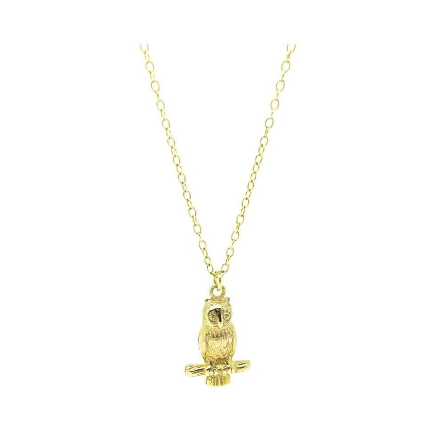 Vintage 1950s 9ct Yellow Gold Owl Charm Necklace