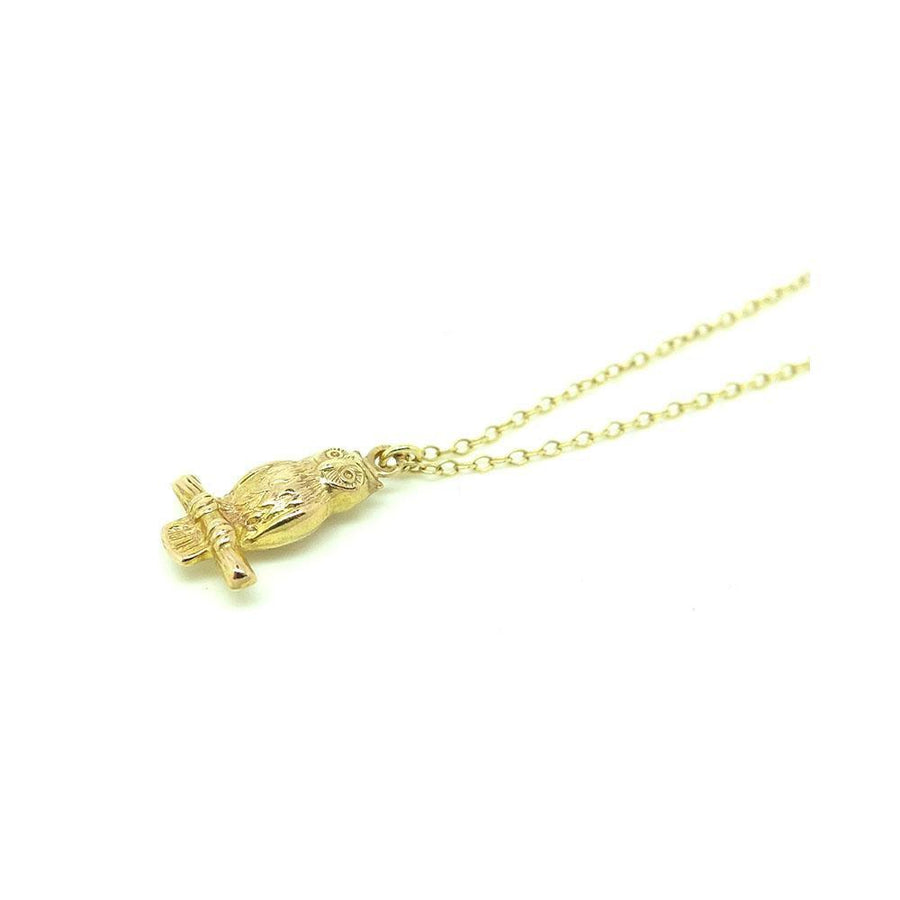 Vintage 1950s 9ct Yellow Gold Owl Charm Necklace