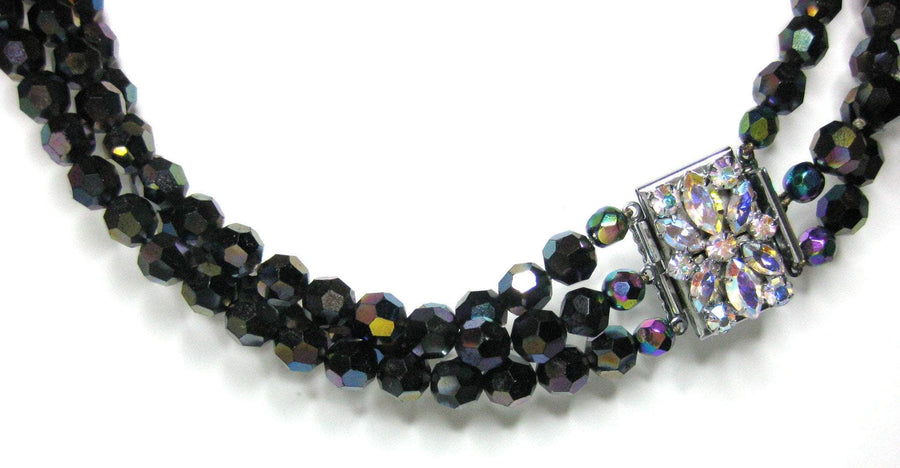 Vintage 1950s Black Aurora Borealis Necklace