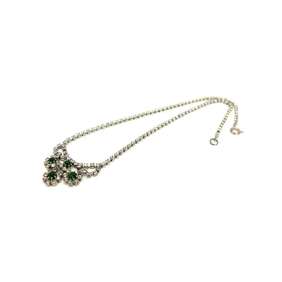 Vintage 1950s Emerald Green Diamantè Rhinestone Necklace
