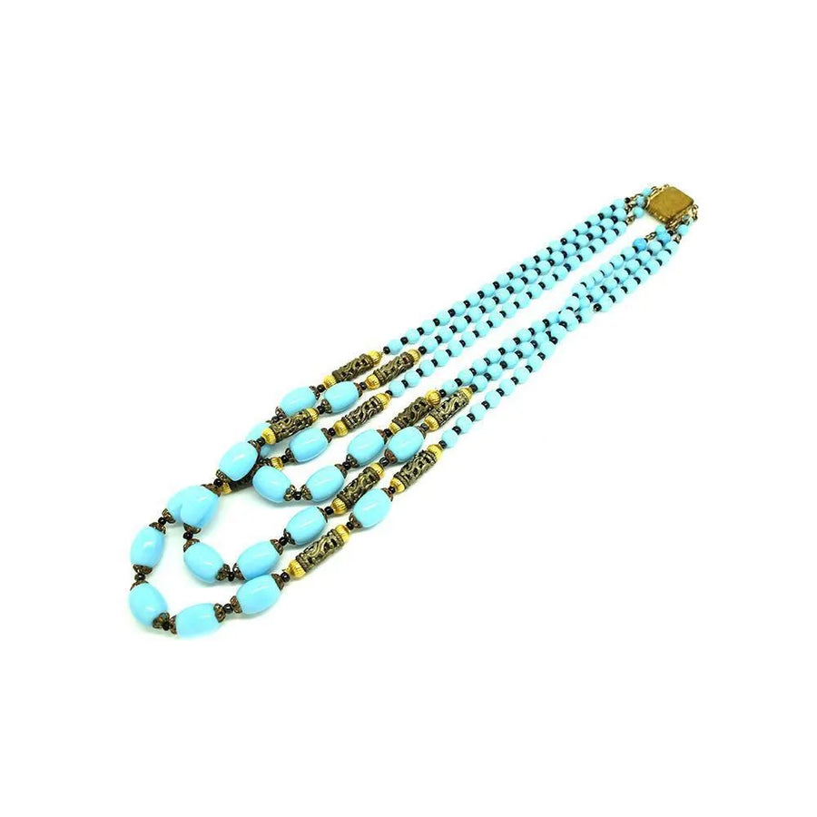 Vintage 1950s Faux Blue Turquoise Beaded Necklace - Mayveda Jewelry