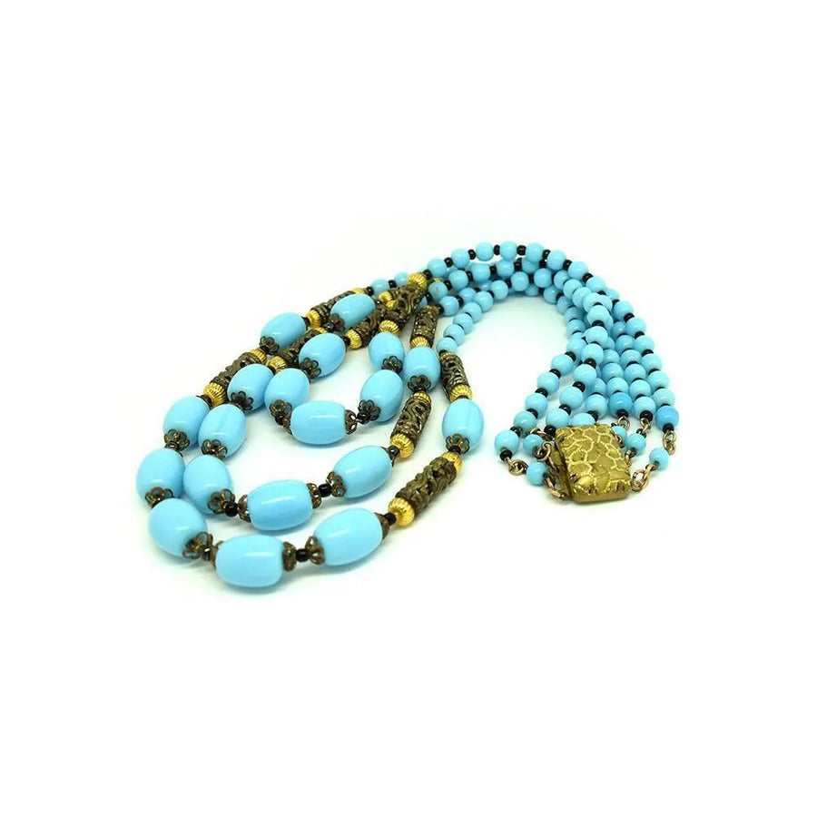 Vintage 1950s Faux Blue Turquoise Beaded Necklace - Mayveda Jewelry