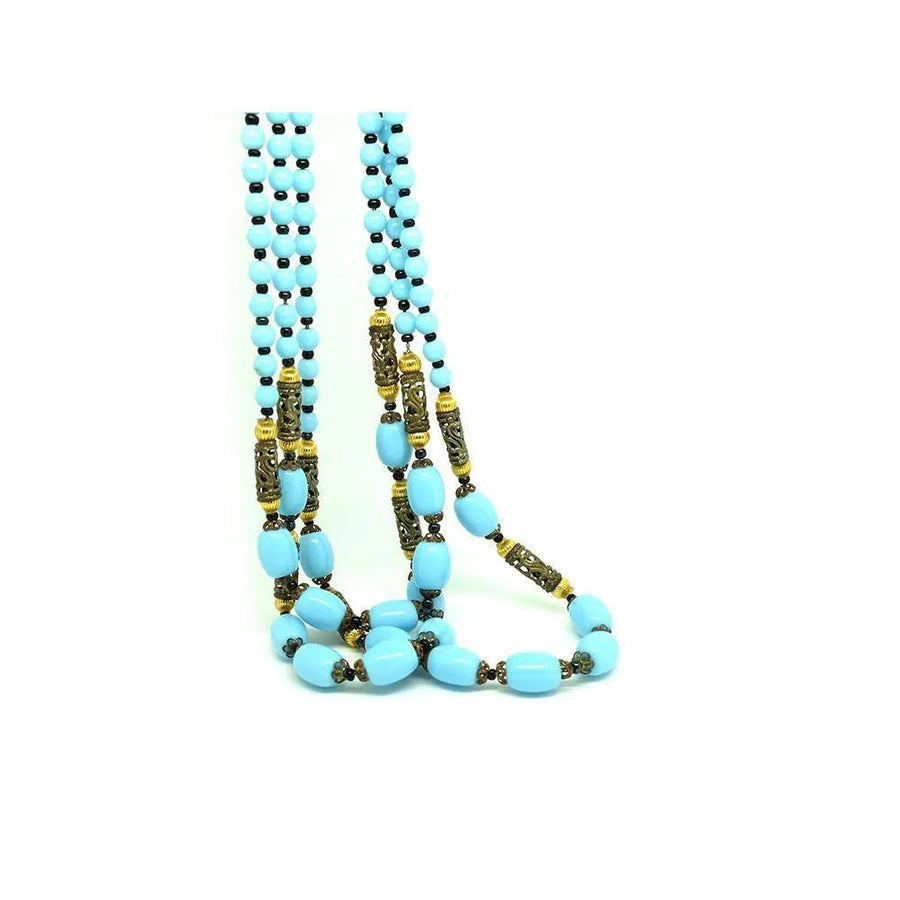 Vintage 1950s Faux Blue Turquoise Beaded Necklace - Mayveda Jewelry