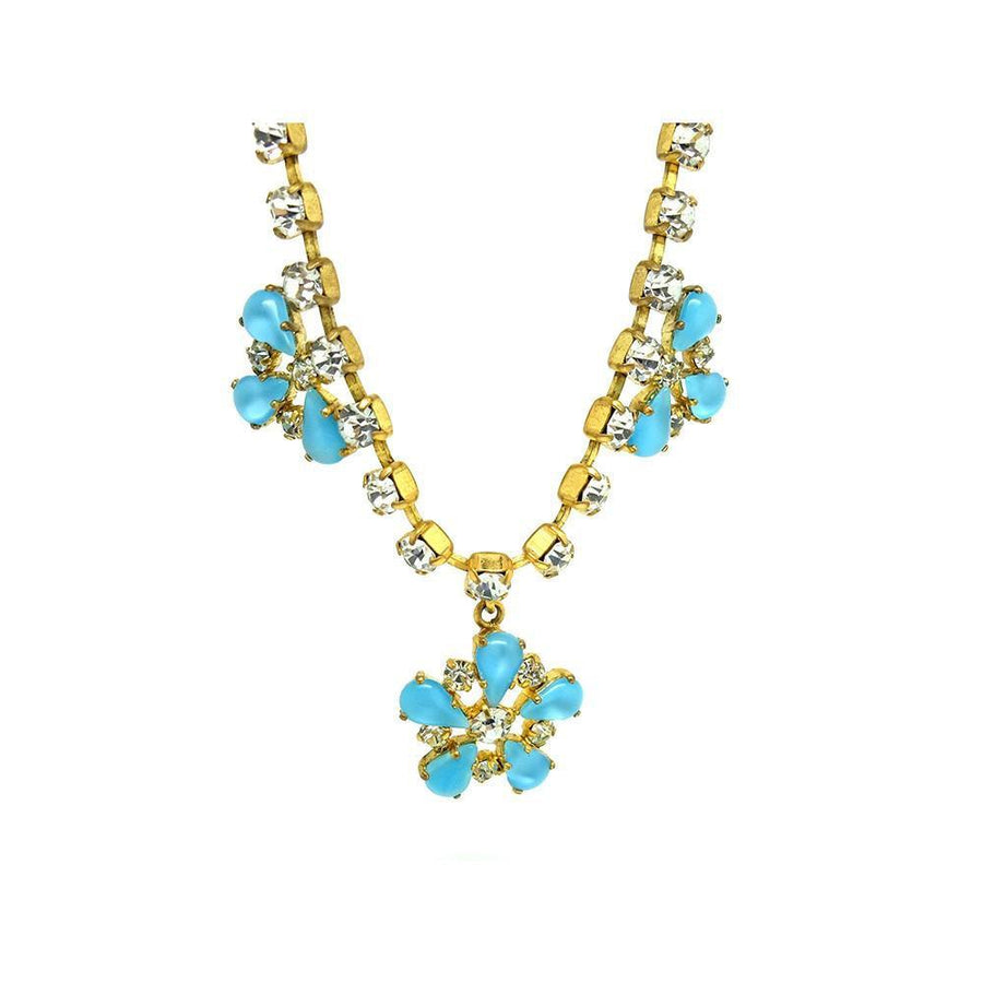Vintage 1950s Flower Diamante Drop Necklace