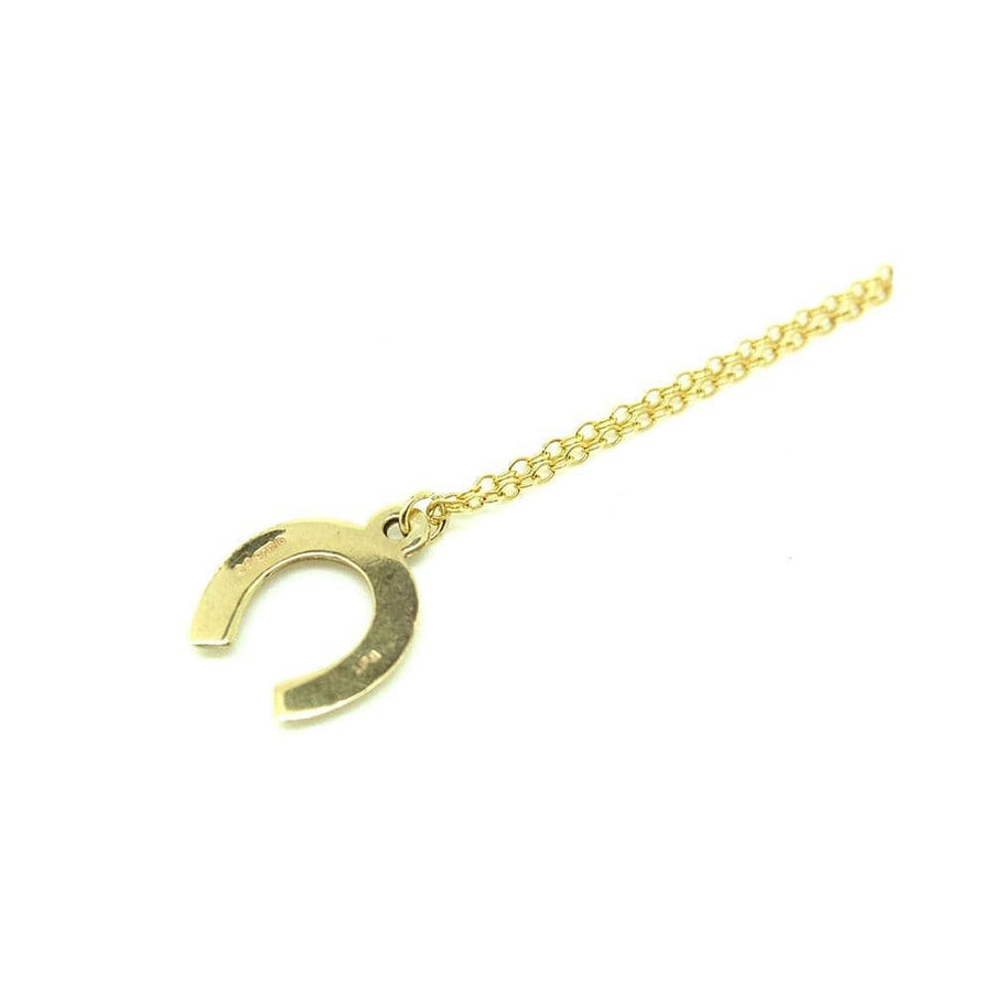 Vintage 1950s Good Luck Horseshoe 9ct Gold Charm Necklace