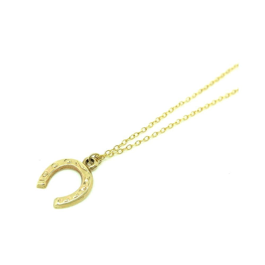 Vintage 1950s Good Luck Horseshoe 9ct Gold Charm Necklace