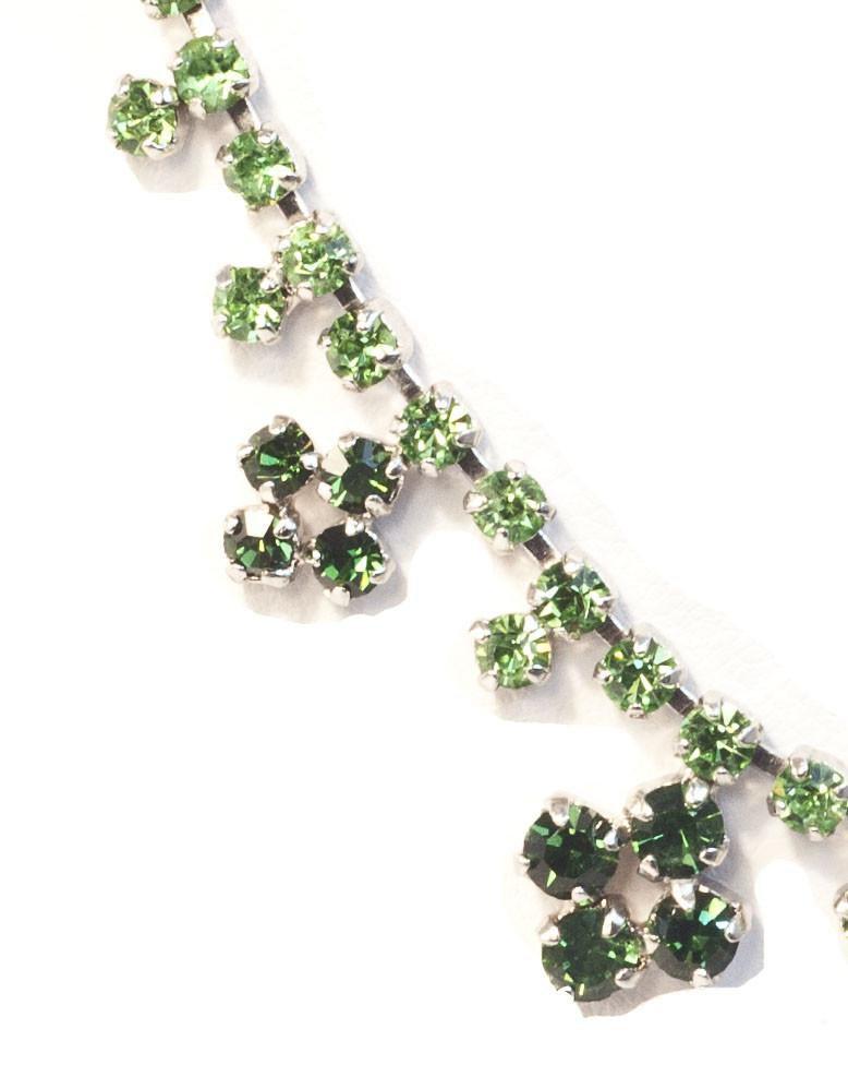 Vintage 1950s Green Diamante Flower Necklace