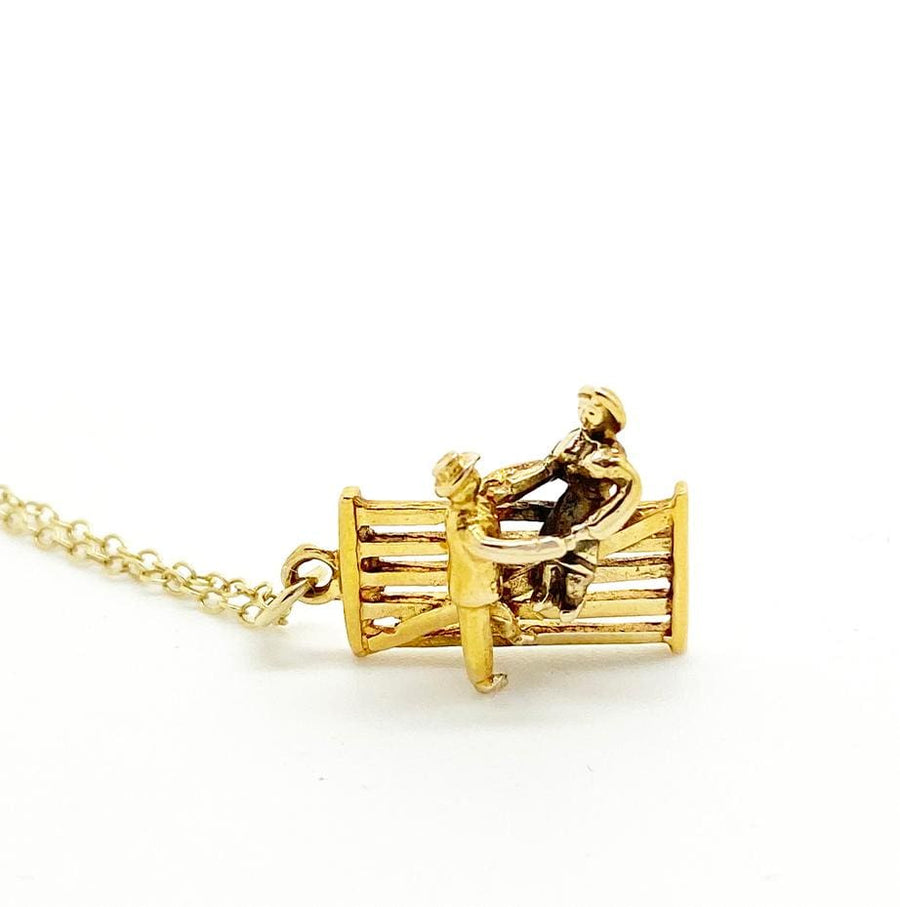 1950s Necklace Vintage 1958 9ct Gold Lovers Gate Charm Necklace