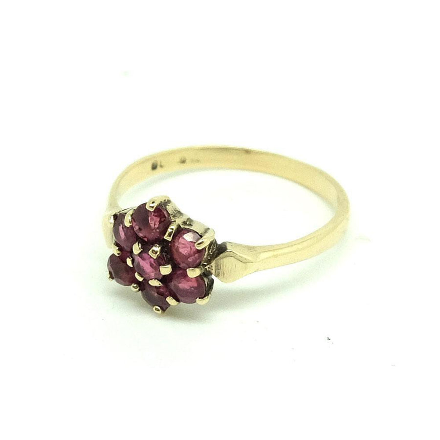 Vintage 1954 Ruby Flower 9ct Gold Ring