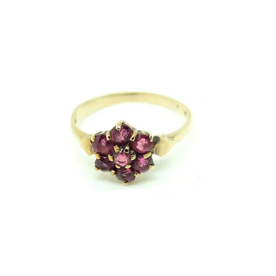 Vintage 1954 Ruby Flower 9ct Gold Ring