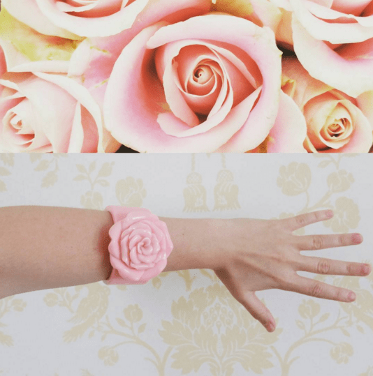 Vintage 1960s Pink Rose Flower Bangle Bracelet