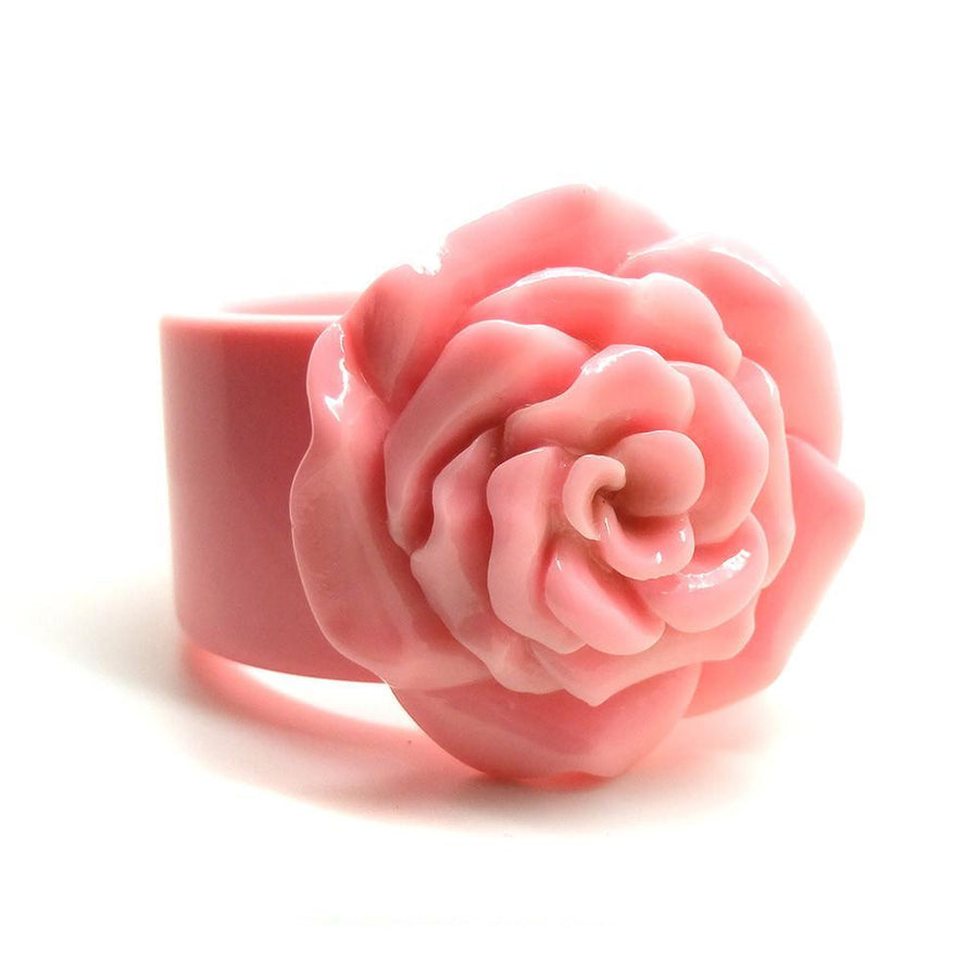 Vintage 1960s Pink Rose Flower Bangle Bracelet