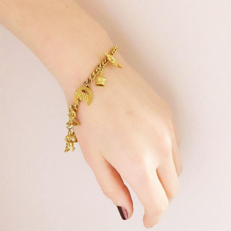 Vintage 1960s Yellow Gold Plated Charm Bracelet