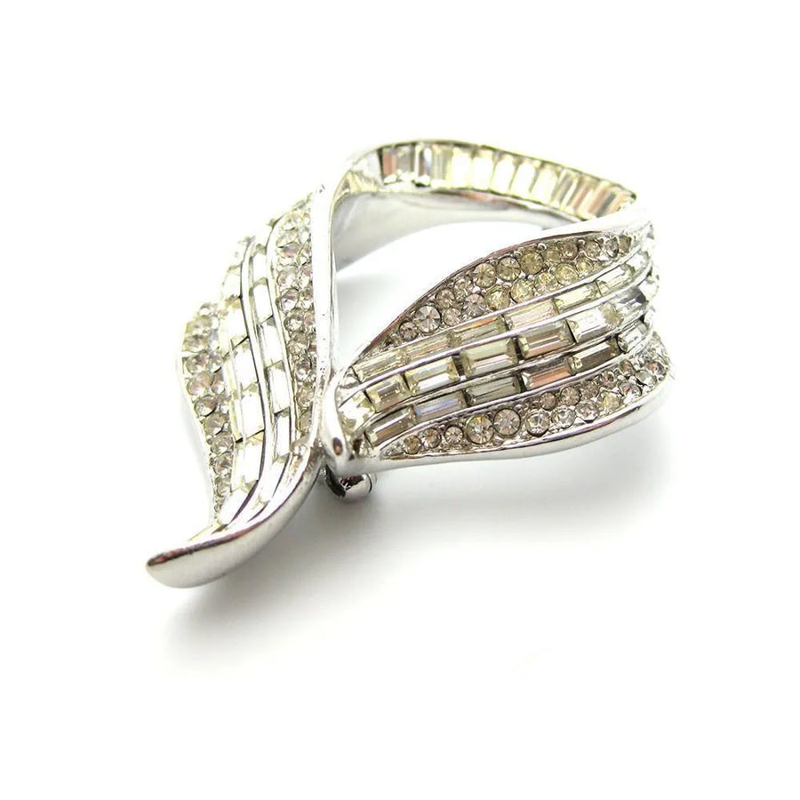 Vintage 1960's Diamante Scroll Brooch - Mayveda Jewelry