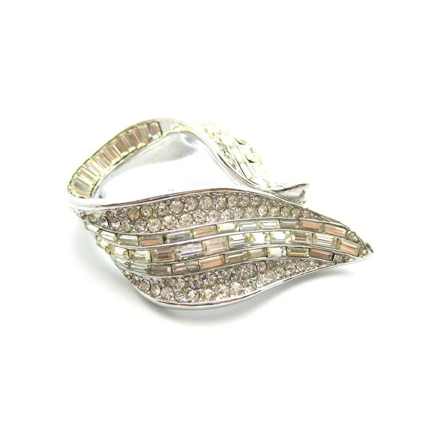 Vintage 1960's Diamante Scroll Brooch - Mayveda Jewelry