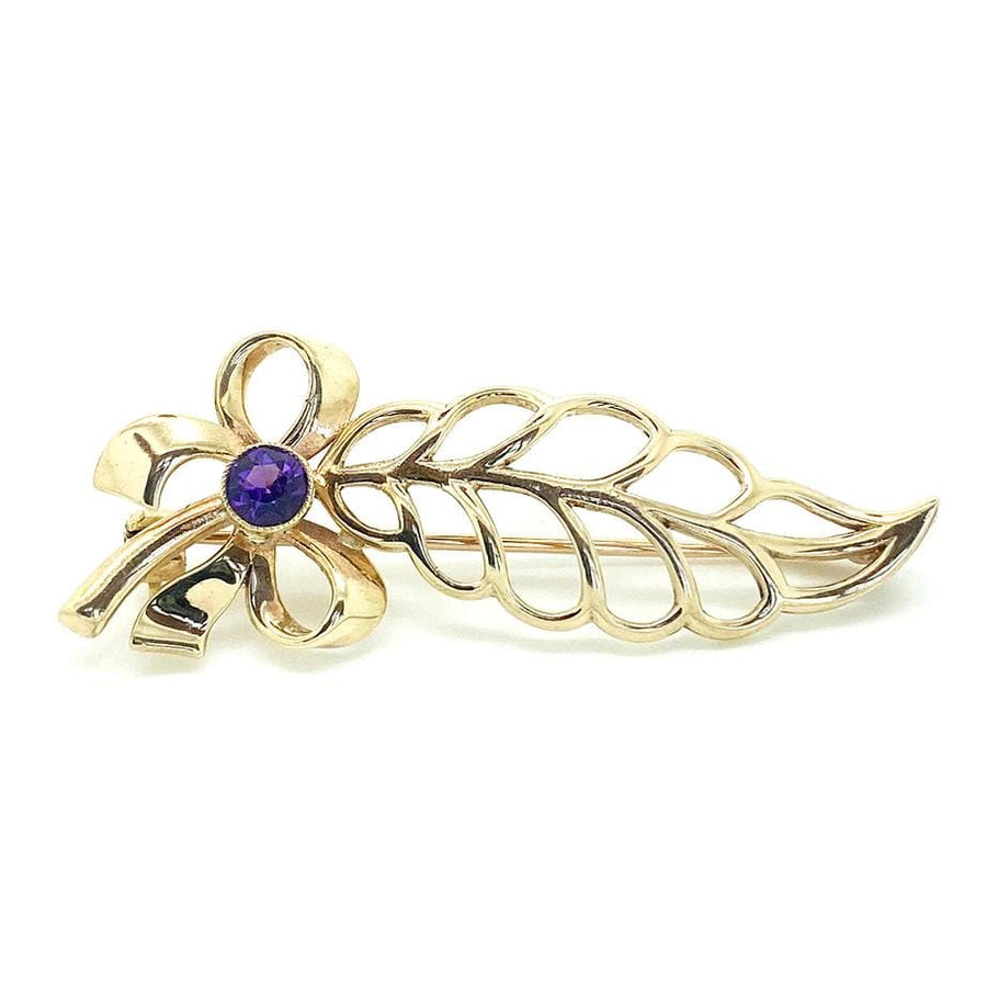 1960s Brooch Vintage 1960s Feather Bow Amethyst 9ct Gold Brooch