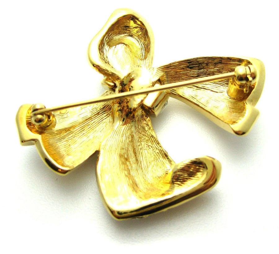 Vintage 1960s Gold & Diamante Bow Brooch - Mayveda Jewelry