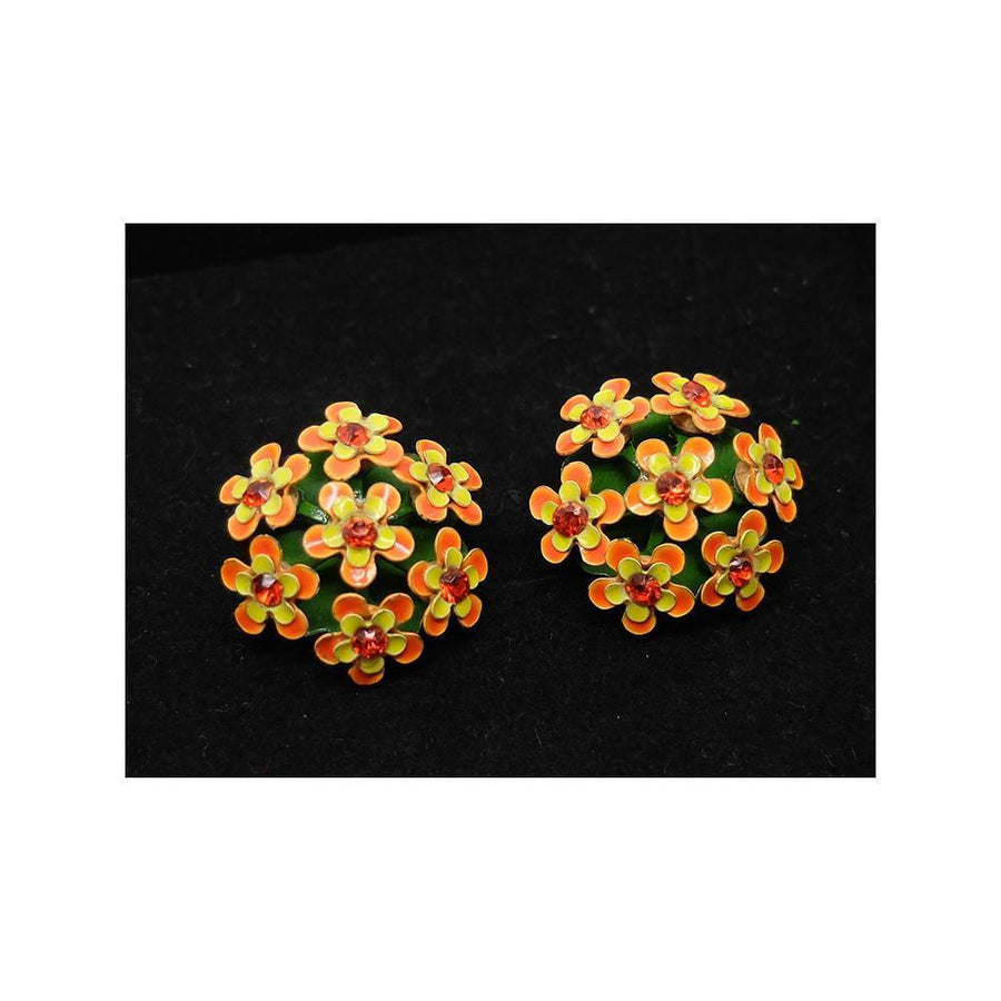 Vintage 1960s Orange Yellow Earring & Brooch Set - Mayveda Jewelry