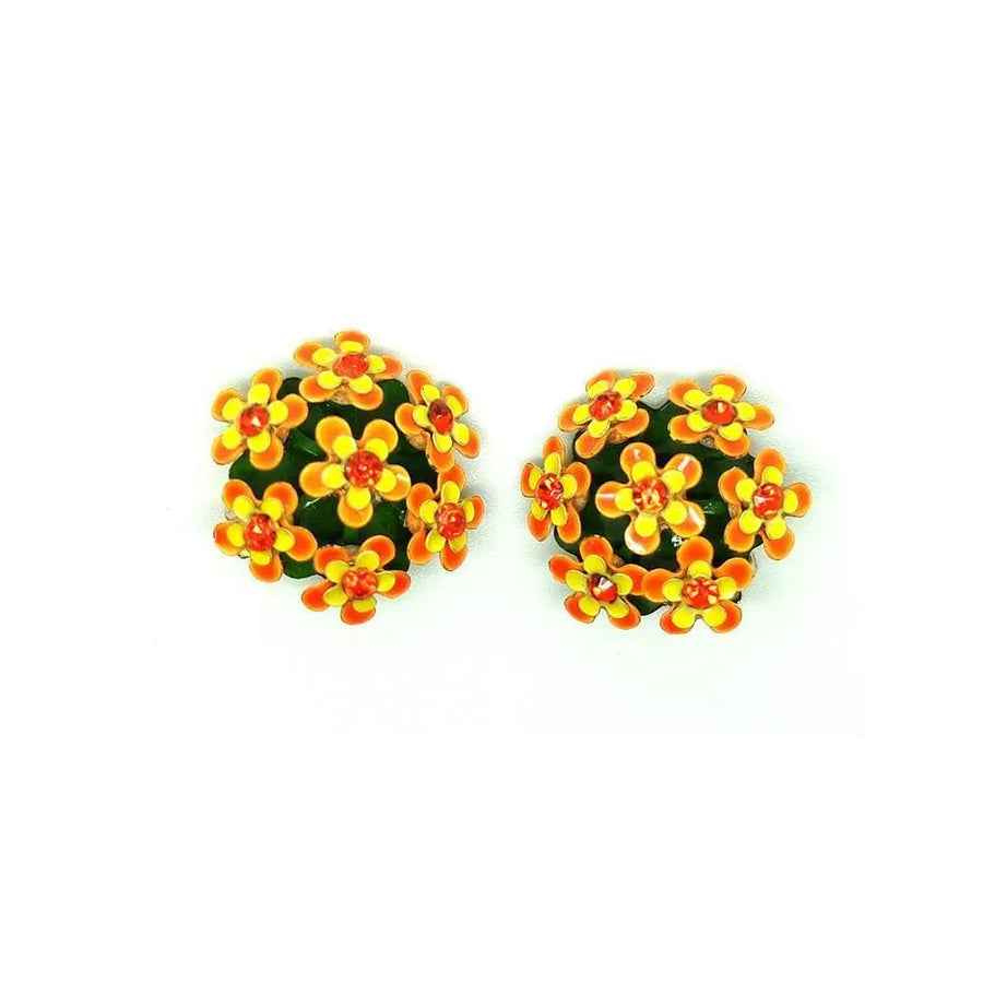 Vintage 1960s Orange Yellow Earring & Brooch Set - Mayveda Jewelry