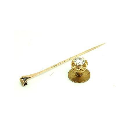 Vintage 1960s White Sapphire & 9ct Gold Tie Pin Brooch