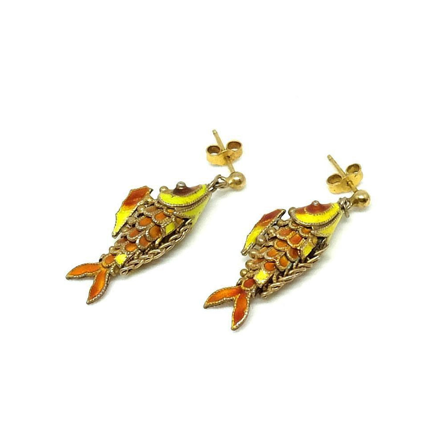 Vintage 1960's Enamel Koi Fish Earrings