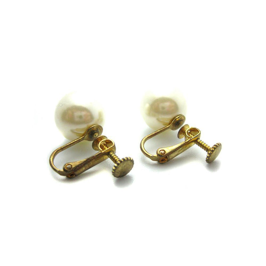 Vintage 1960's Faux Pearl Gold Earrings