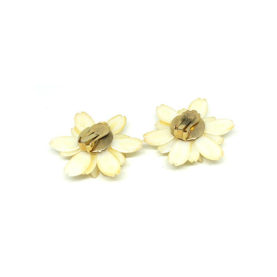 Vintage 1960's Lucite Cream Flower Earrings