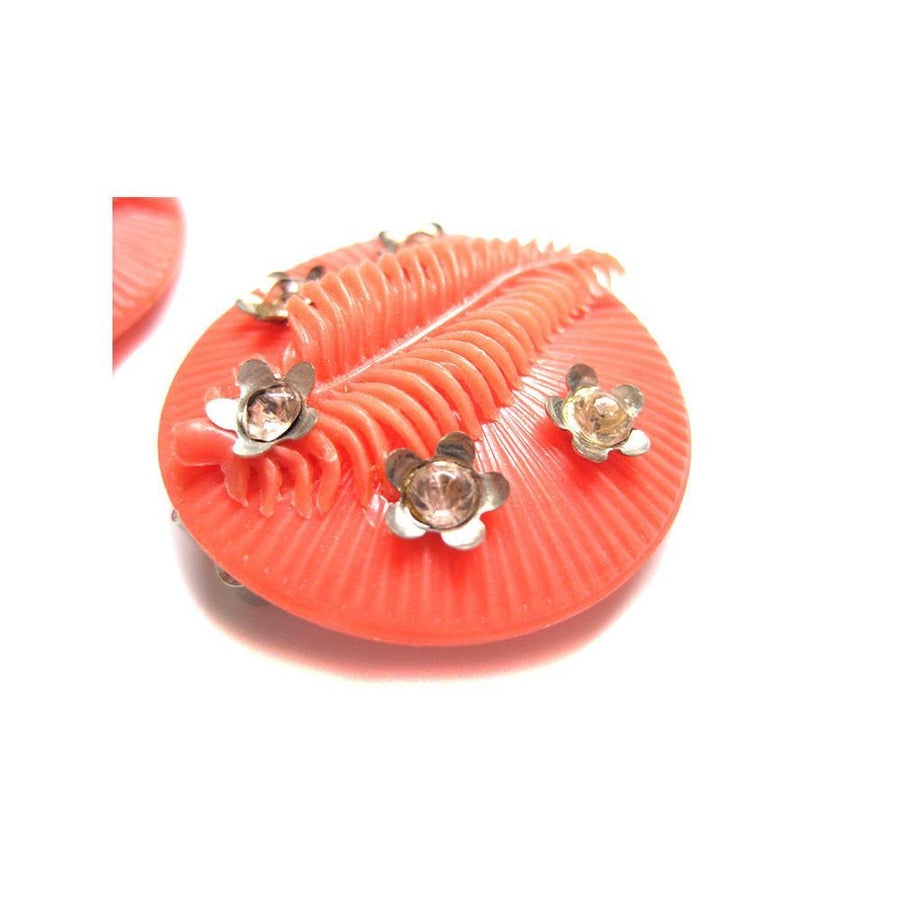 Vintage 1960's Orange Flower Disc Earrings
